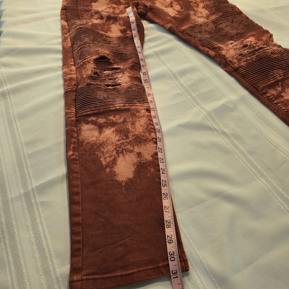 Crysp Denim Red Men's Skywalker Biker Jeans Distressed Rips 36x31 - Picture 5 of 11